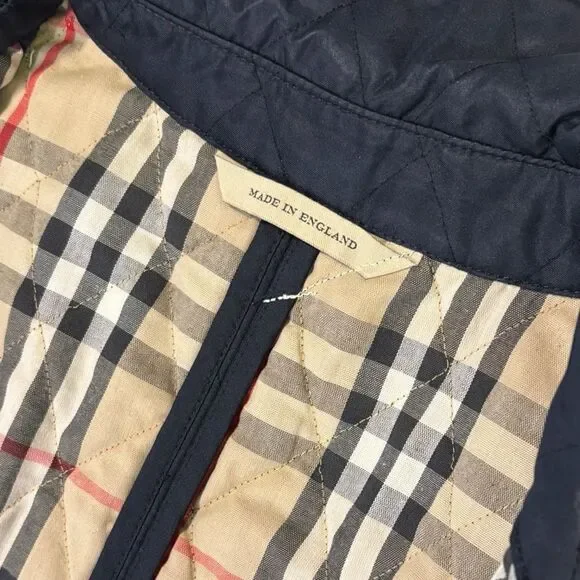 BURBERRY London Navy Blue Quilted Check Lined Jacket